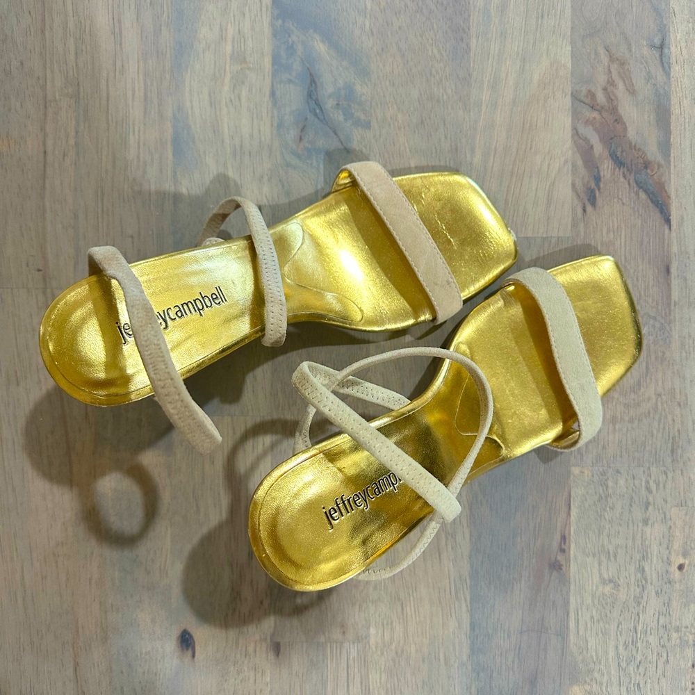 Jeffrey Campbell geometric heel in nude. Retail $180